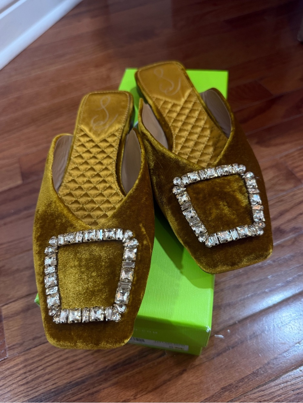 NWT | Sam Edelman Velvet Slide Mules with Crystal Buckle
